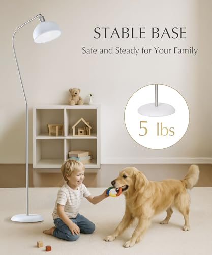 Image of HarvestLand Halo Brass Floor Reading Lamp - Adjustable Pharmacy Floor Lamp with Solid Base, Reading Lamps Floor Standing, White Floor Lamp for Living Room or Over Chair Use, Bedroom, Antique Decor