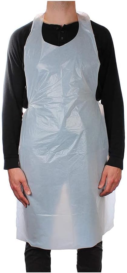 Generic Disposable White Plastic Aprons 100pcs, 75 x 135 cm Waterproof Polyethylene for Cooking Painting Arts n' Crafts