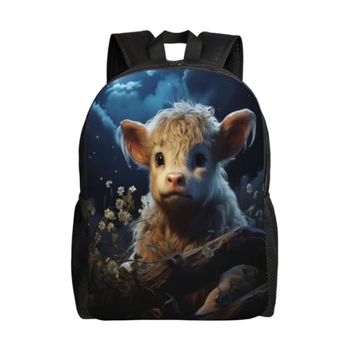 Comfort Fit Unisex Highland Cattle Flower Backpack Durable for Daily Commute & Travel Adventures 16 Inch
