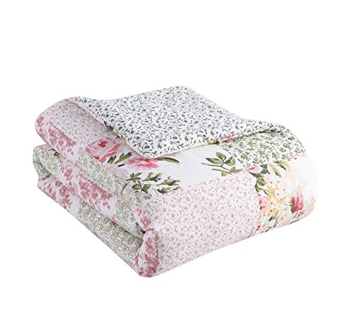 Image of Laura Ashley Home - Twin Comforter Set, Reversible Cotton Bedding, Includes Matching Sham with Bonus Euro Sham & Throw Pillows, Coquette Room Decor (Ailyn Pink, Twin)