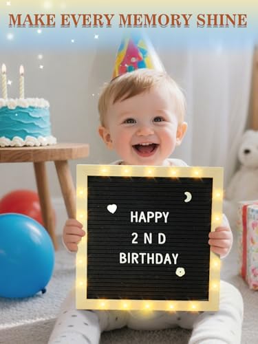 Image of 10 inchx10 inch Felt Letter Board with LED Lights & Stand, First Day of School Sign | Wall /Desk Display, 450-Letter, Message Custom Signs Poster Board, Baby /Pregnancy Announcement /Classroom /Birthday Decor, Black