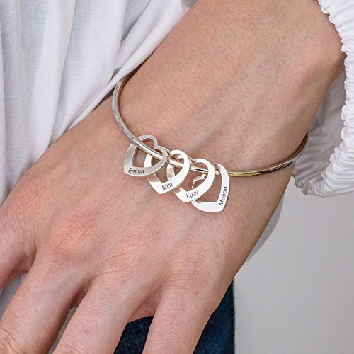 MyNameNecklace MYKA - Personalized Bracelet Bangle with Heart Pendants - Custom Made Multiple Pendant Jewelry Wife Women Christmas Gift (Sterling Silver) - Image 5