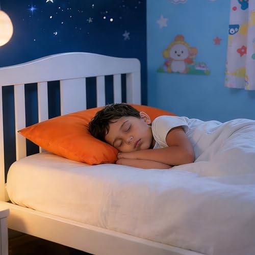 Image of NTBAY 2 Pack Toddler Pillows with Pillowcases, Soft Cotton Down Alternative 13x18 with Microfiber Zippered Pillowcases for Sleeping in Crib Bed - Machine Washable - Breathable Travel Pillow, Orange