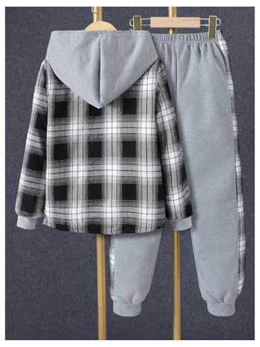 Image of Verdusa Boy's 2 Piece Outfit Long Sleeve Button Up Hoodie and Jogger Sweatsuit Sets Multicolor 10 Years
