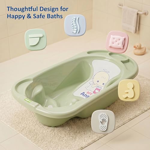 Image of Baybee Lullie Baby Bath Tub for Kids with Anti-Slip Base & Easy Drain | Babies Bathtub with Built-in Soap & Accessory Holder | Spacious Baby Bath Tub for 0-5 Years Boys Girls (Green)