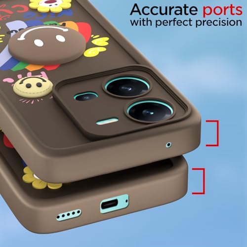 Image of Pikkme Back Cover for Vivo V25 5G | Soft Silicone| Cute Rainbow Smile & 3D Cartoon Flower Design | Shockproof Raised Camera Protection Bumper Case (Brown)