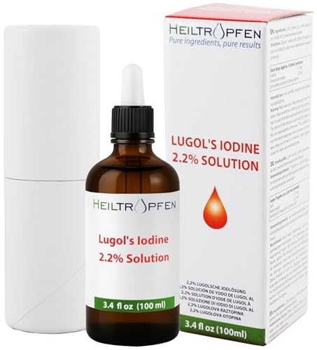 2.2% Lugols Iodine Solution 3.4 Fl Oz | Pharmaceutical Grade Ingredients | Lugols Solution Made with Iodine and Potassium Iodide | Third-Party Tested | Heiltropfen