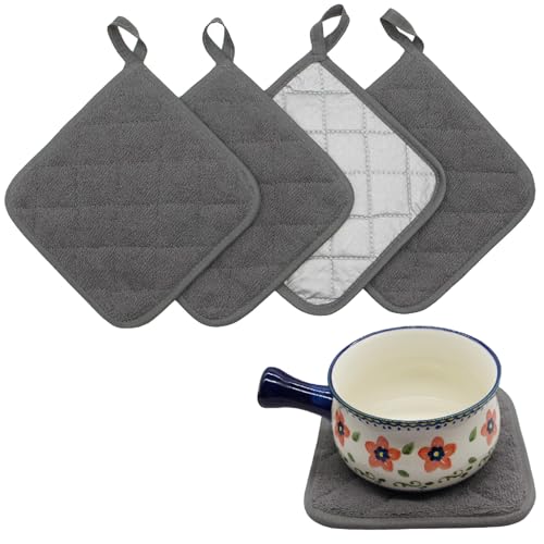 Esshogo Presine Kitchen, Set di 4 presine da Cucina Complet, Presine in cotone resistente al calore con anello per appenderle, Cotone e in Tessuto di Spugna termoresistente, Presine da cucina