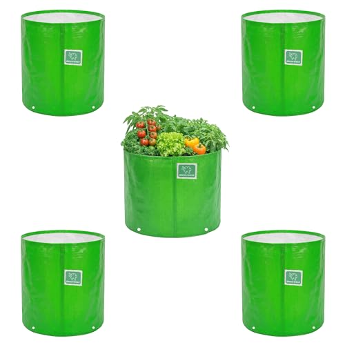 Image of GREENSHEEP HDPE Grow Bag Heavy Duty 260 GSM Round Plants Flower Growing Bags Floor Standing Mount Type for Home Garden Balcony Terrace Kitchen Nursery (Green, 18x9 inch, Pack of 5)