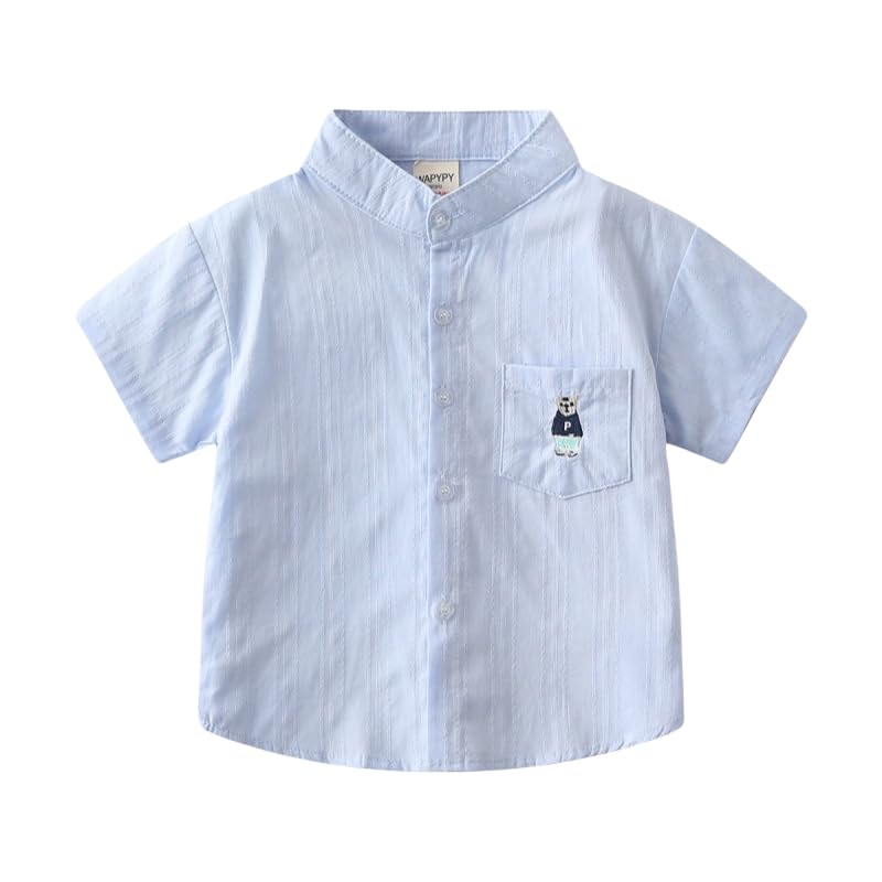 Boys Short Sleeve Button Down Oxford Dress Shirts Summer Casual Clothes (Blue,18 Months)