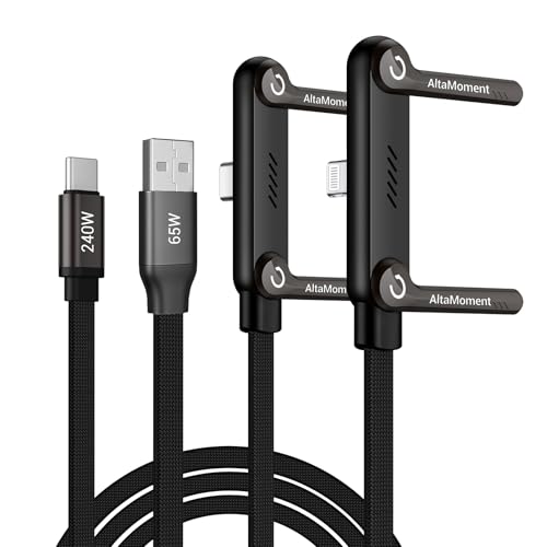 Invisible Holder Charger Cable Fast Charging Cable for Desk USB-A to Type-C (65W) & USB-C to Light-ning (240W) Cable 4.9 FT with 360 Adjustable Metal Stand 2 in 1 Holder Charger for Gaming Office