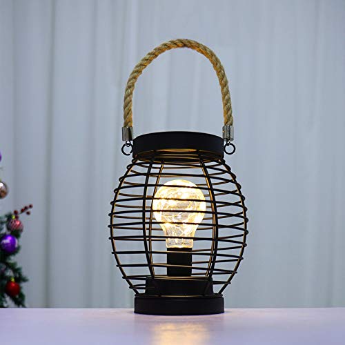 Lurrose Lanterna Estilo Gaiola Luz Led Luz Operada por Bateria Abajur de Noite Vintage Com Corda de
