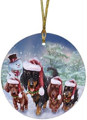 Let It Snow Dachshund Dog Round Flat Ornament - Pet Decorative Hanging Ornaments for Christmas X-mas Tree Decorations - 2.75" Round Ceramic Christmas Ornament POR1489