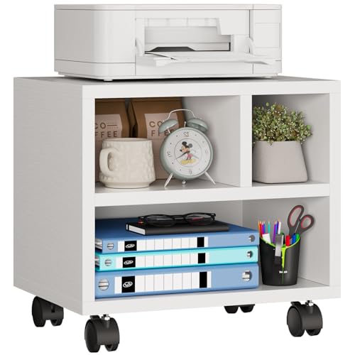 IBUYKE Soporte para impresora móvil con ruedas, mesa de impresora con estante de almacenamiento, organizador de escritorio multiusos, carrito de impresora sobre ruedas, para carpetas, máquina de fax