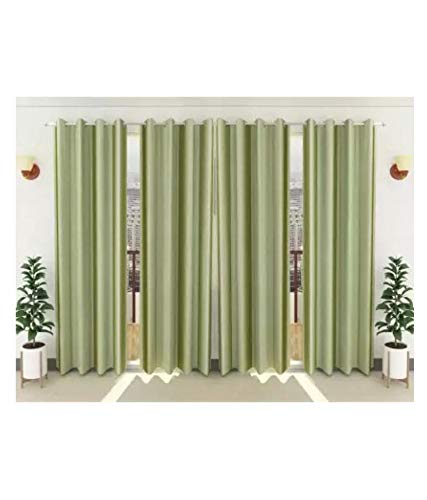 Image of Parda Polyester Soft Crushed Texture Solid Plain Eyelet Long Door Curtains, (274 cm) 9 Feet, Green, Pack of 4