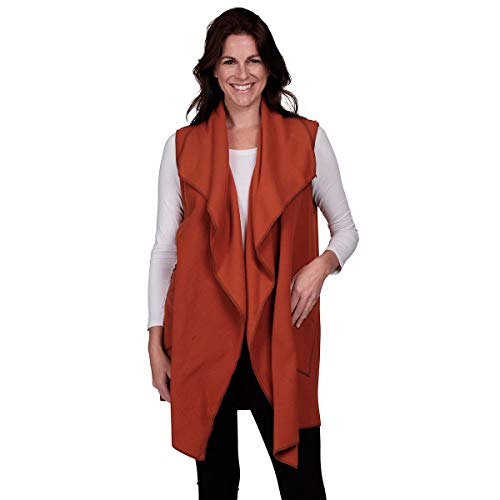 Le Moda Womens Pocketed Open Front Fleece Vest Cardigan (Spice)