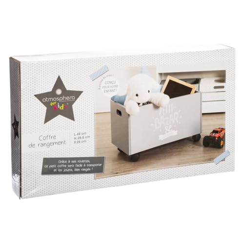 Caja de Juguetes Gris con Ruedas baúl infantil contenedor de madera móvil 4