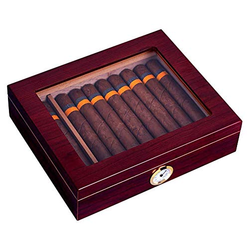 AKT Kirschholz Zigarre Reise Humidor Box Tragbare Zigarrenhülle Hygrometer Cigar Humidor Box Kapazität 20 Zigarren