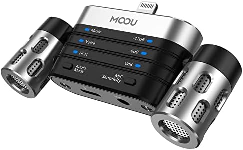 MOOU RHK26 Portable Microphone for iPhone/iPad, Dual Track Digital Stereo Condenser Microphone, 180°Rotatable & 3 Modes+Mic Sensitivity Adjust for Recording, MFi Certified Professional Microphone