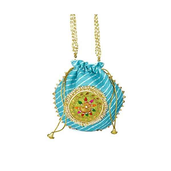 STLYZ Gota Patti Designer Potli Bag For Women, Traditional Potli Handbag Wristlets Ethnic Bridal Potli Batwa Bag For Ladies For Wedding Return Gifts - Image 3