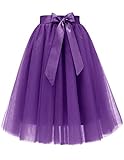 Tutu Tulle Skirt for Women Mesh Layered Knee Length for Wedding Party Evening Purple S