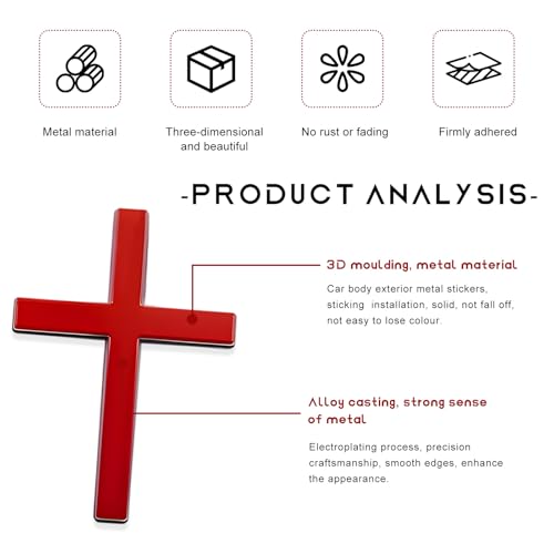 Image of 2 PCS Metal Christian Cross Emblem Stickers, 2.5 inchx1.8 inch Alloy 3D Car Cross Sticker Badge, Self-Adhesive Emblem Decal Decoration for Auto Trunk Tailgate Fenders, Car Exterior Decal (Red)