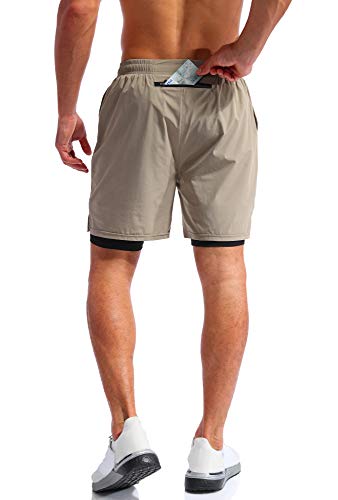 Image of Pudolla Men's 2 in 1 Running Shorts 5 inch Quick Dry Gym Athletic Workout Shorts for Men with Phone Pockets