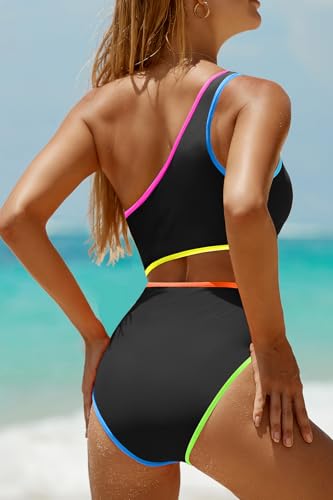 Image of Women's One Piece Swimsuit- One Shoulder Bathing Suit Cutout Tummy Control Swimwear