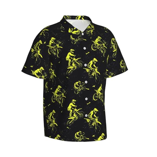 Chemise hawaïenne homme verte imprimé moto décontractée à manches courtes
