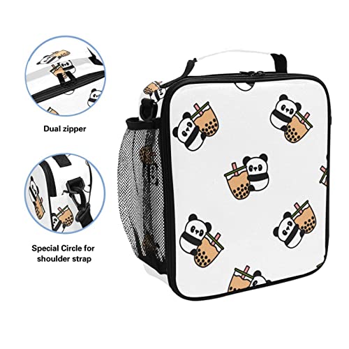 Ammao Kids Lunch Bag For Boy Girl Cute Panda Boba Milk Tea Insulated Lunch Box With Shoulder Strap Reusable Cooler Bags For One Size #TOP1