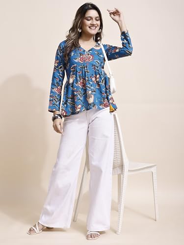 Image of Youthnic Women's Poly Rayon Printed Alia Cut Peplum Top | Top for Office | Women's Tunics | Short Kurti Women| Regular Fit
