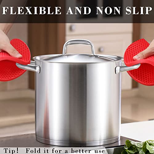 Image of Silicone Trivets for Hot Pots and Pans - 4PCS Heat Resistant Oversized Silicone Pot Holders Hot Pads for Kitchen, Multipurpose Round Trivet Mat, Spoon Holder & Jar Opener, Drying Mat（Red）