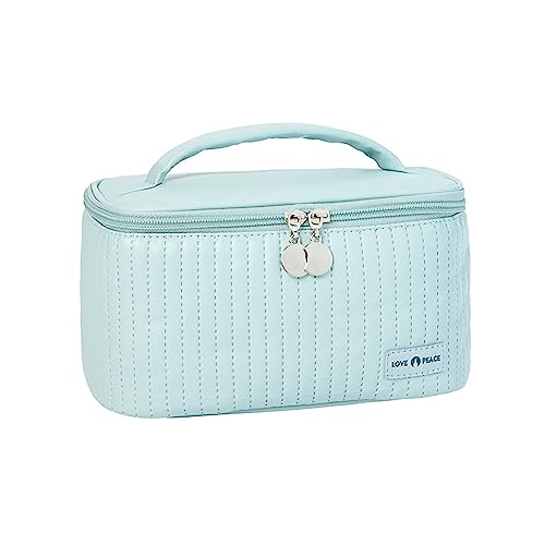 BONNY DODO Bolsa de maquiagem, bolsa de cosméticos portátil, organizador de estojo de maquiagem de viagem de grande capacidade,, Ligth Blue, Small, Simples