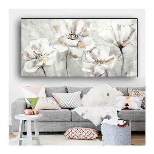 Peinture de fleurs blanches sur toile pour décoration de salon moderne tableau mural abstrait