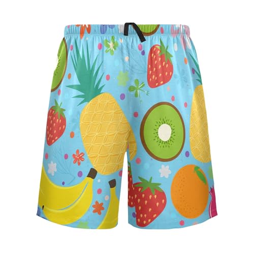 Tropical Fruits Flower Blue Pajama Shorts for Men Lounge Pants Sleep Lounge Pant Mens Pajama Shorts with Pockets, S-XXL