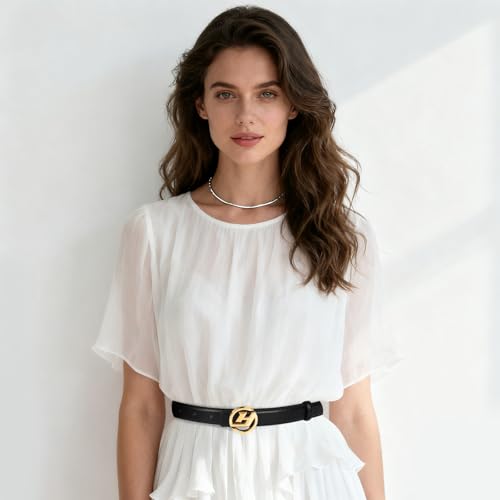 Image of Aurolran Women's Leather Belt with Buckle - Ideal for Dresses, Jeans, and Coats