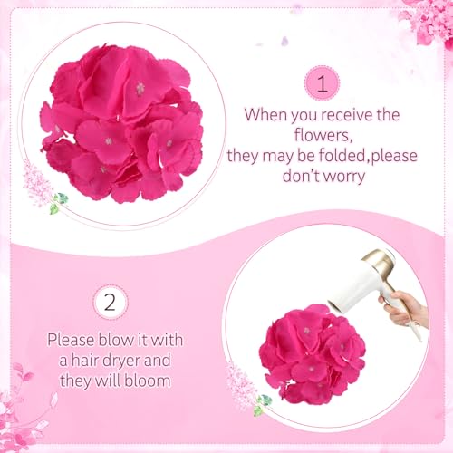Tigeen 150 Pcs Hydrangea Artificial Flowers Bulk 7.48 Inch,Hot Pink by Tigeen - Used condition - Image 3