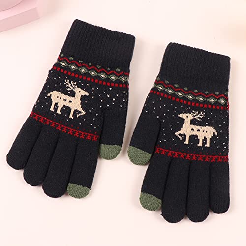 Luvas femininas de inverno com 2 dedos para tela sensível ao toque com forro quente para clima frio