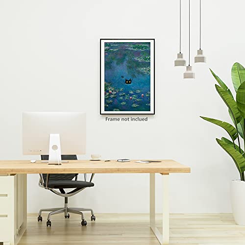 Generic Vintage Monet Canvas Wall Art Famous Oil Paintings Monets Water Lillies Black Cat Poster Funny Cat Floral Print Abstract Farmhouse Gallery Aesthetic Room Decor For Bedroom Bathroom 12X16In Unframed thumb #4