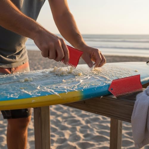 Teyva Daily 2 Pack Surfboard Wax Comb Scraper 2 in 1 Red Surf Wax Remover Surf Board Tool with Hanging Hole for Removal Texturing Skimboard Skateboard Longboard Surfing Maintenance 3.1 x 1.6 in - Thumbnail 6