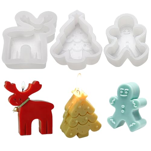 3 Piezas Molde Para Velas Árbol Navidad Hombre Jengibre, Alce, Árbol Navidad Vela Molde Silicona Molde Vela Molde Vela Navidad Diy Se Utiliza Para Hacer Aromaterapia Navideña, Velas, Etc