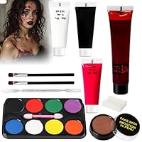 Halloween Schminke Set - Kunstblut Halloween Make Up Erwachsene Kinder, Narben Wunden Theaterschminke Vampir mit Blut+Face Paint(Schwarz, Weiß, Rot) + Narbenwachs+ Latexmilch+Palette mit 8 Farben