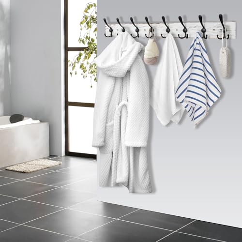 Kuhome 32.2'' Large Coat Rack Wall Mount Coat Hooks Coat Hanger With 8 Metal Black Triple- Hooks Old White Pine Real Wood Plank Hat Rack For Wall Hooks For Hanging Coat Hat Jacket thumb #4