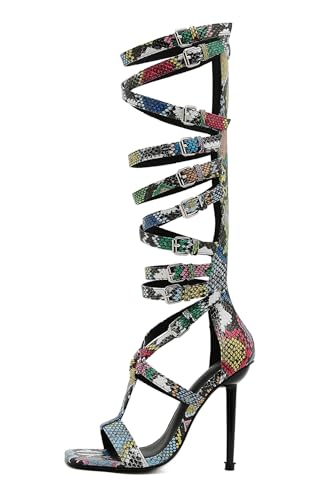 Image of STUPMARY Women Peep Toe Sandals Cut-outs Cross-tied Lace Up High Heeled Gladiator Sandals Zipper Over The Knee Bootie Summer