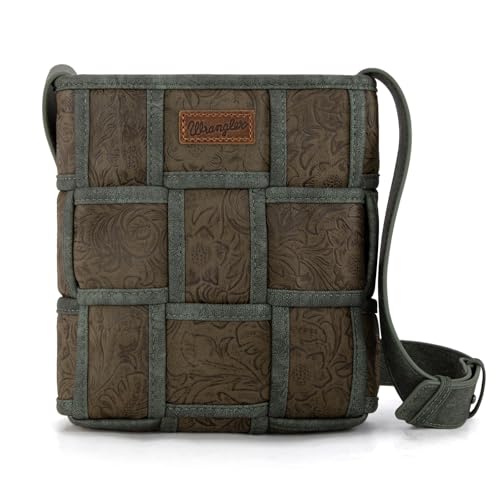 Image of Wrangler Woven Crossbody Bag for Women Vintage Floral Tooled Cross Body Purse