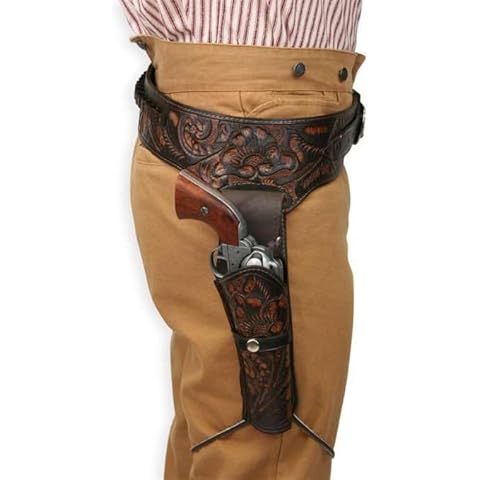 Revolver Holster Belt Western Cowboy Leather Made Custom Handmade fit for 4 inch to 6.5 inch Barrel .22 Cal Dual Color (Black|Brown, Belt Size: 32"-34") Cover