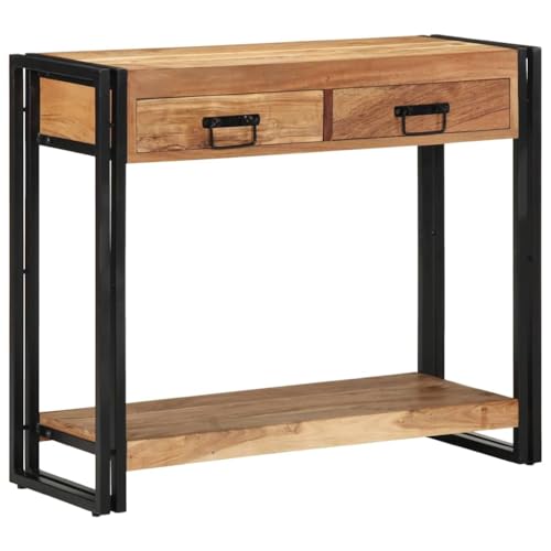 Table console avec étagère marron et 2 tiroirs de rangement pratiques