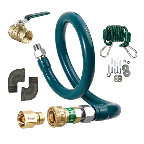 Krowne M5024K Royal Series - Kit de conexión de gas móvil, diámetro interior de 1/2 pulgada, 24 pulgadas de largo, tubo corrugado de acero inoxidable y envoltura radial con revestimiento de PVC verde