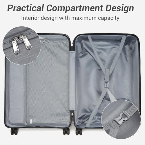 Image of Kono Carry On Luggage 28 Inch Checked-Large Hard Shell Travel Trolley 4 Spinner Wheels Lightweight Polypropylene Suitcase with TSA Lock, Black