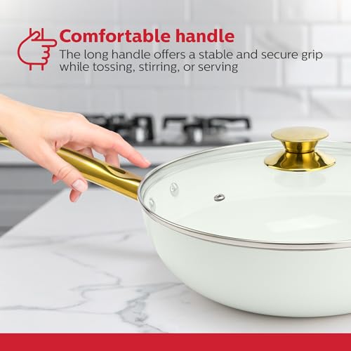 Wok cerámico blanco con tapa 12 pulgadas miniatura 4